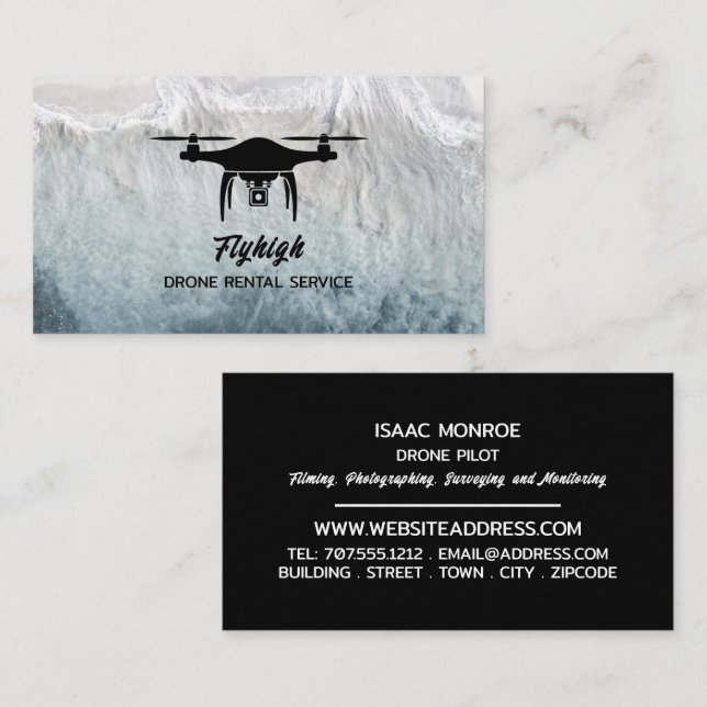 Tarjeta De Visita Silueta de drones glaciares, piloto de drones (Anverso / Reverso)
