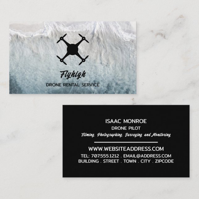 Tarjeta De Visita Silueta de drones glaciares, piloto de drones (Anverso / Reverso)