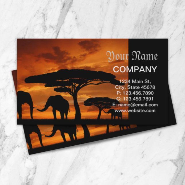 Tarjeta De Visita Silueta de elefante de baobab de África Safari (Safari African Baobab tree elephant silhouette Business Card)