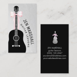 Tarjeta De Visita silueta de guitarra arco rosa sobre Relieve metali