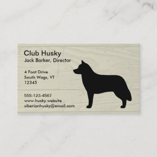 Tarjeta De Visita Silueta de Husky Siberiano sobre Madera Falsa