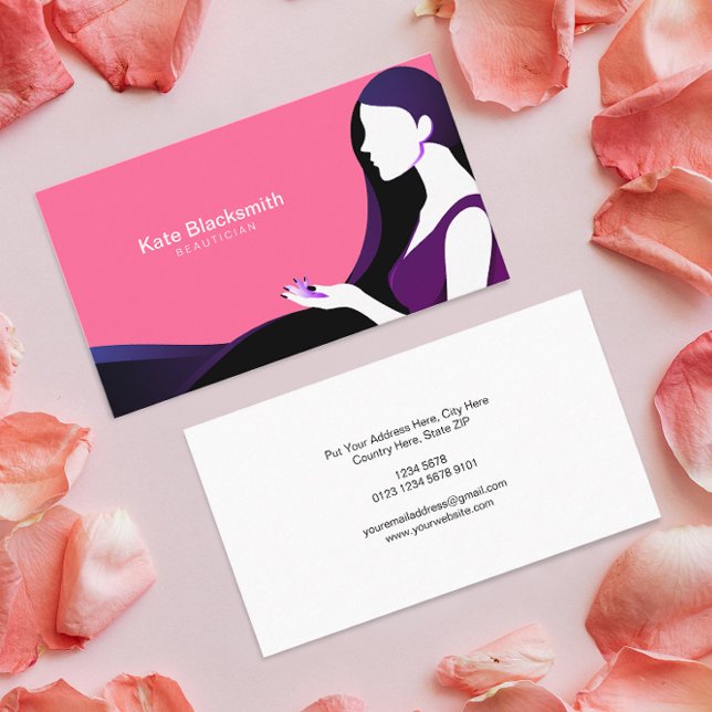 Tarjeta De Visita Silueta de la mujer Bonito de pelo largo negro | R (Subido por el creador)