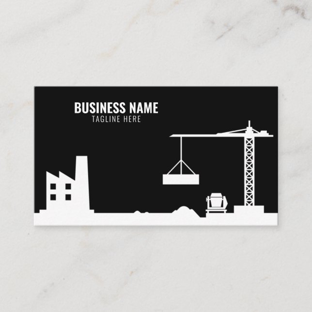 Tarjeta De Visita Silueta de obra simple en blanco y negro (Anverso)