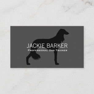 Tarjeta De Visita Silueta de perro de Saluki negra en gris