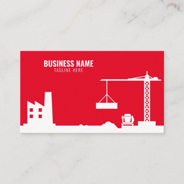 Tarjeta De Visita Silueta de sitio de construcción simple en rojo y  (Anverso)