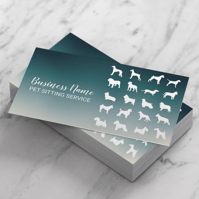 Tarjeta De Visita Siluetas de perro del mascota Sitter Ombre Verde a (Subido por el creador)