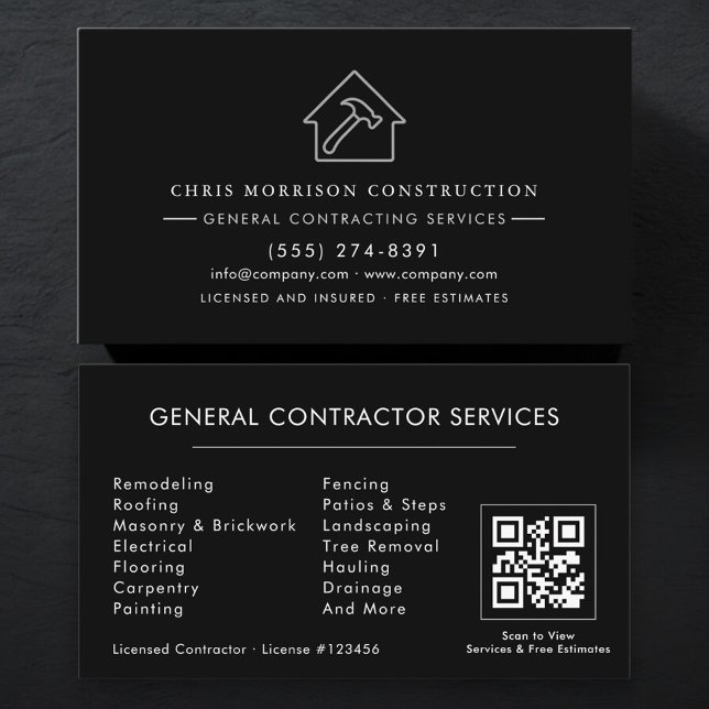 Tarjeta De Visita Silver Black General Contractor QR Code (Subido por el creador)