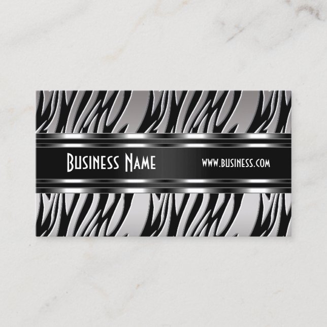 Tarjeta de visita Silver Black White Zebra (Anverso)