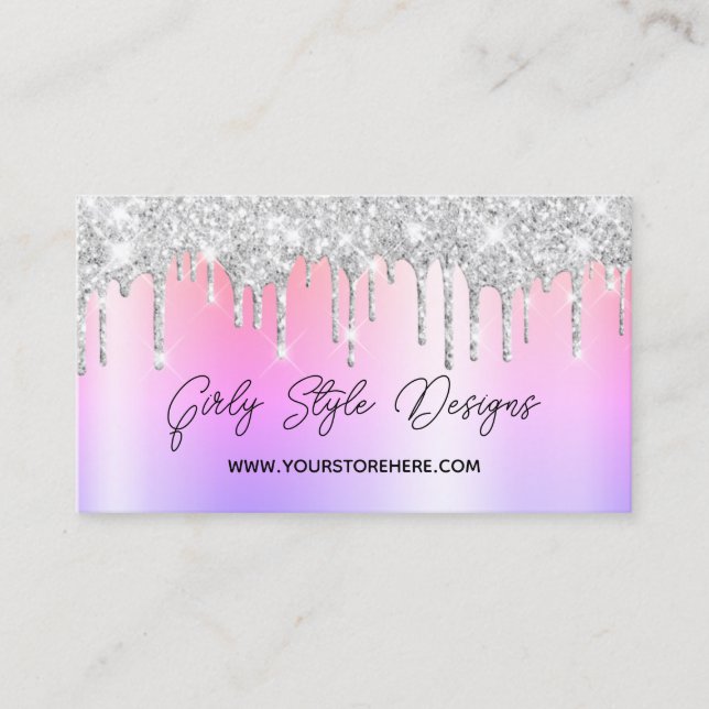 Tarjeta De Visita Silver Glitter Drips Multi Ombre Online Store (Anverso)