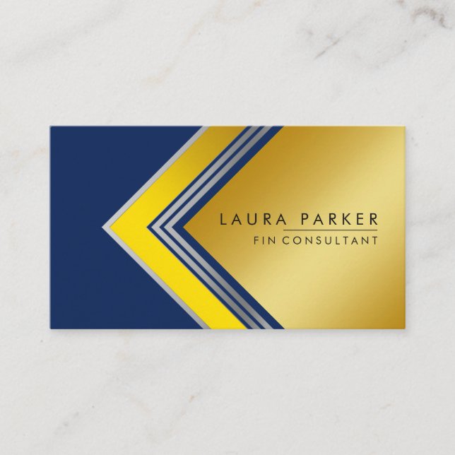 Tarjeta De Visita Silver Gold Blue Geometrics Finance Modern (Anverso)