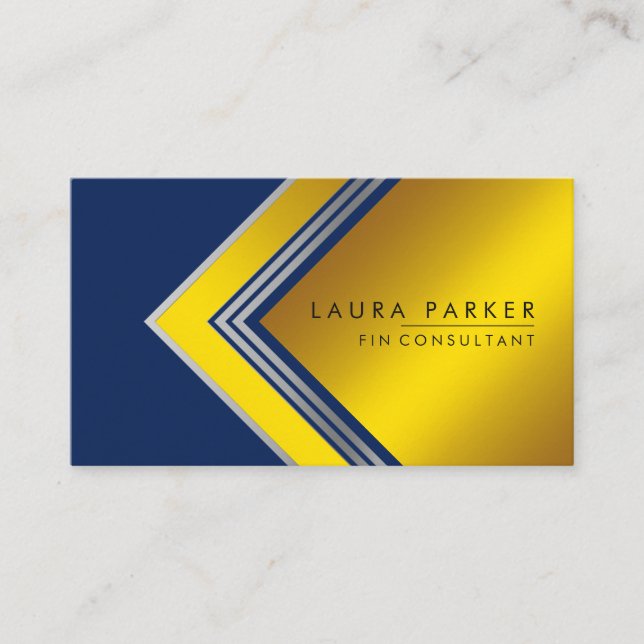 Tarjeta De Visita Silver Gold Blue Geometrics Finance Modern (Anverso)