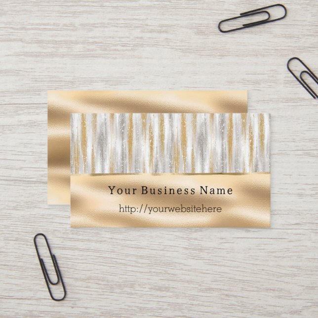 Tarjeta De Visita Silver Gold Glitzy Stripes Business name website (Anverso/Reverso In Situ)