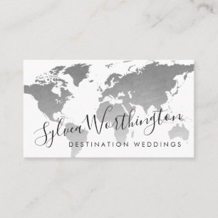 Tarjeta De Visita Silver Gray World Map Travel Industry