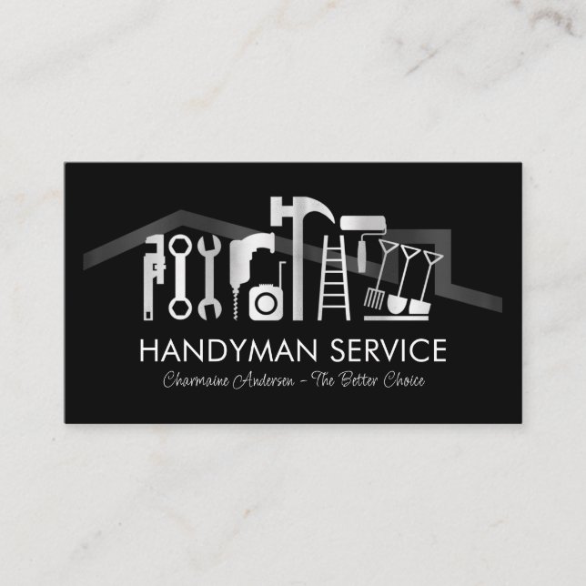 Tarjeta De Visita Silver Handyman Tools On Rooftop (Anverso)