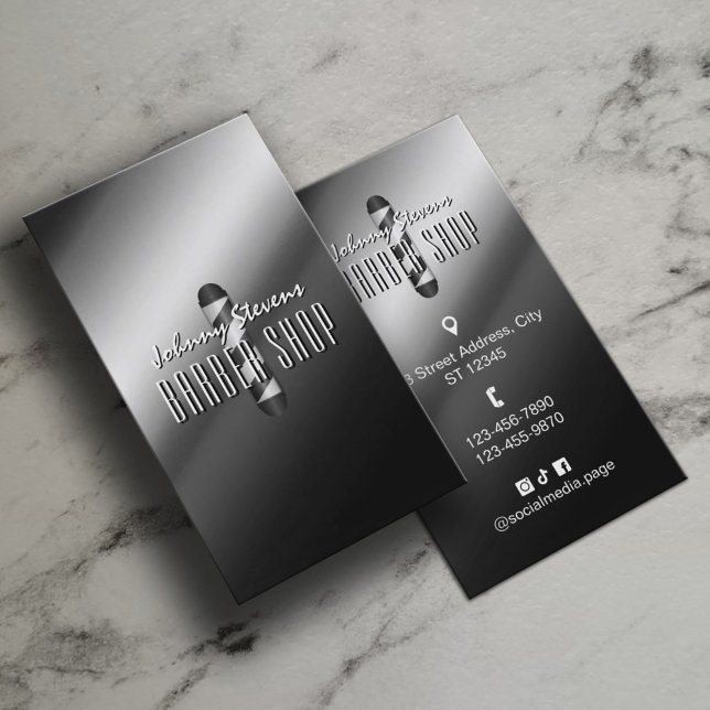 Tarjeta De Visita Silver metal barber pole barbershop (Subido por el creador)