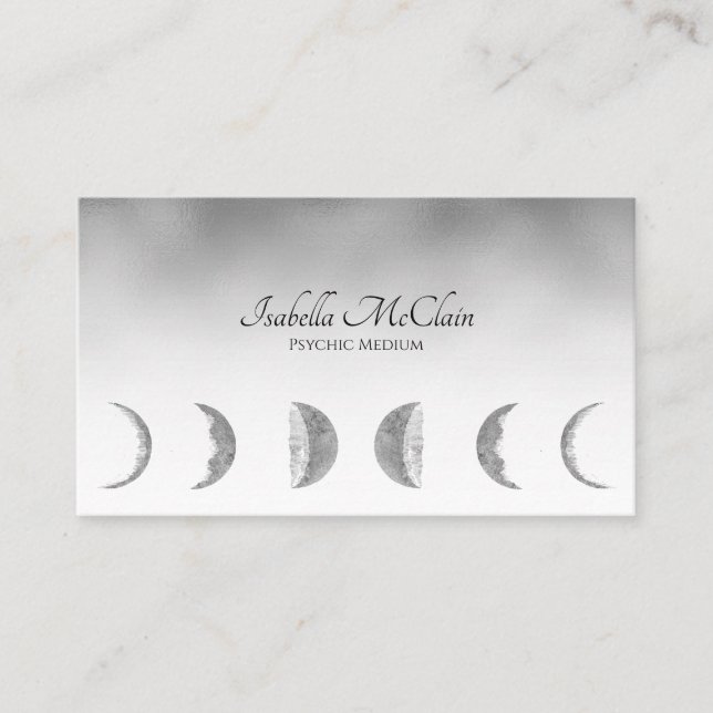 Tarjeta De Visita Silver Moon Modern Psychic Medium (Anverso)
