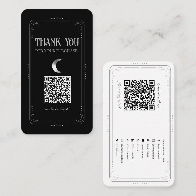 Tarjeta De Visita Silver Moon Mystical Occult Social Media Código QR (Anverso / Reverso)