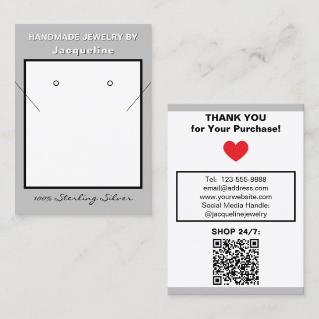 Tarjeta De Visita Silver Necklace Earrings Website QR Code (Anverso / Reverso)