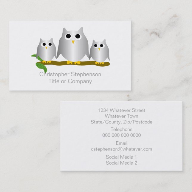 Tarjeta De Visita Silver Owls Design (Anverso / Reverso)
