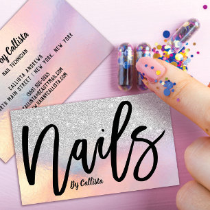 Tarjeta De Visita Silver Purpurina irlandés Holográfico Nail Tech