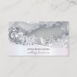 Tarjeta De Visita *~* Silver White Ornate QR Agate AP66 Luxe Grey
