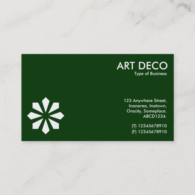 Tarjeta De Visita Símbolo Art Deco de flor - Verde oscuro 003300 (Anverso)