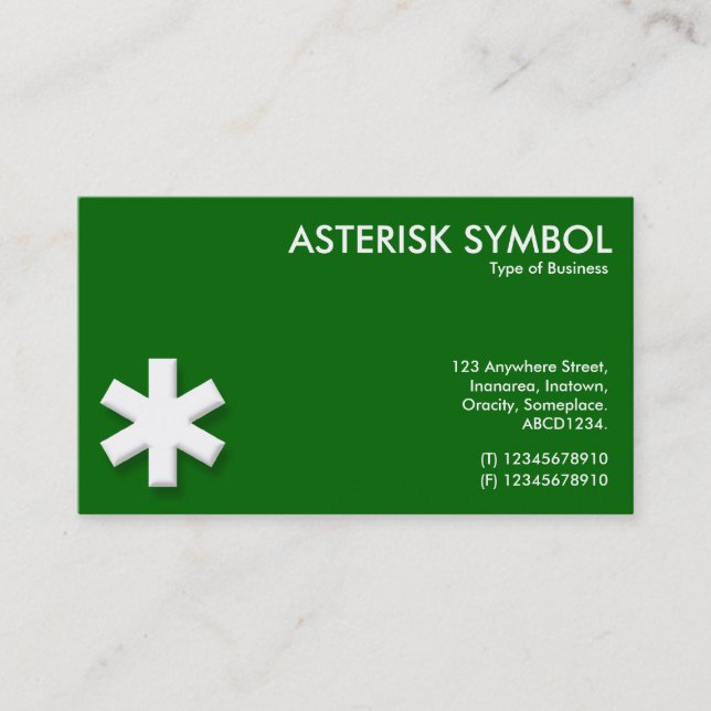 Tarjeta De Visita Símbolo asterisk - verde de hierba (006600) (Anverso)