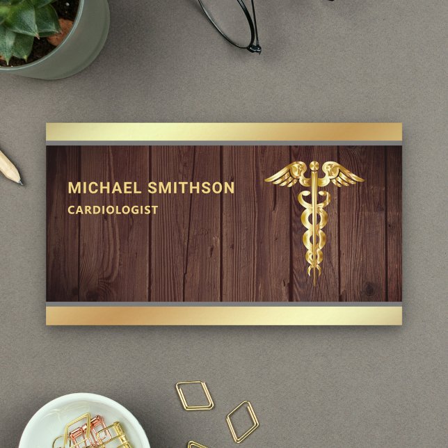 Tarjeta De Visita Símbolo Caducto de Oro de Madera Profesional Médic (Subido por el creador)
