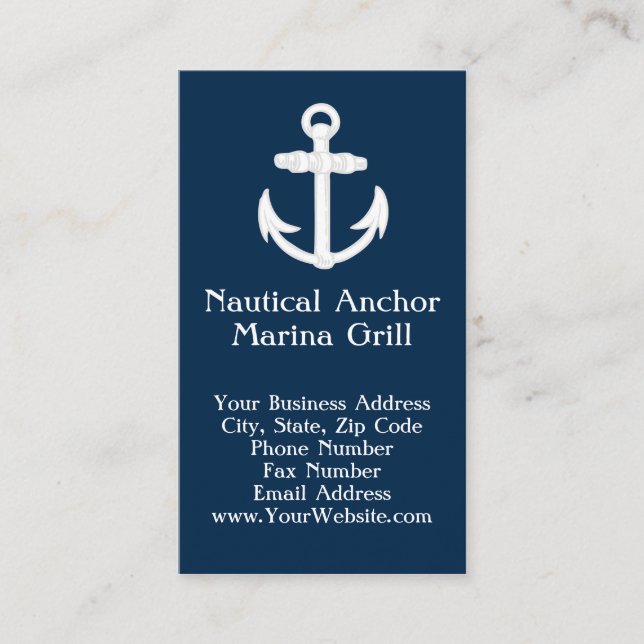 Tarjeta De Visita Símbolo de ancla náutica blanco/azul (Anverso)