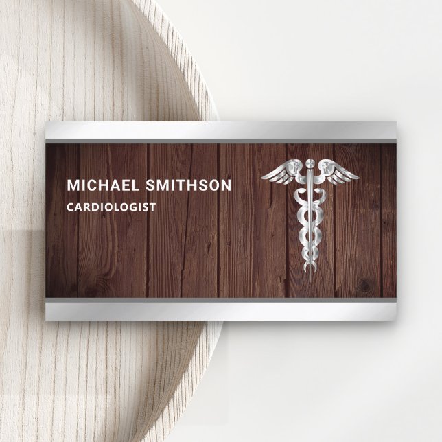 Tarjeta De Visita Símbolo de caduceo de acero de madera profesional  (Subido por el creador)