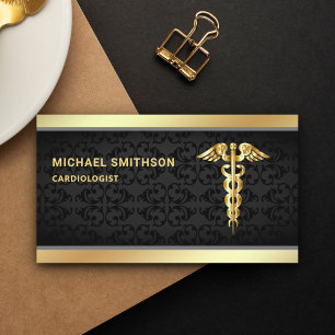Tarjeta De Visita Símbolo de caduceo de oro negro profesional médico