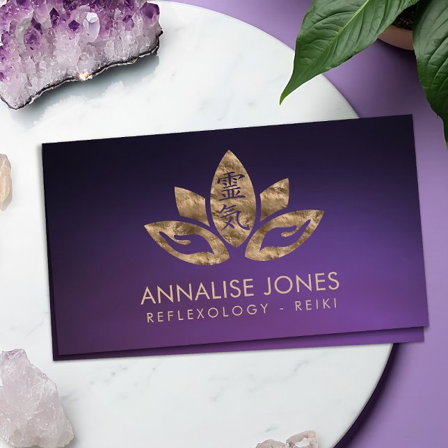 Tarjeta De Visita Símbolo de curación de Reiki y manos en Lotus (Subido por el creador)
