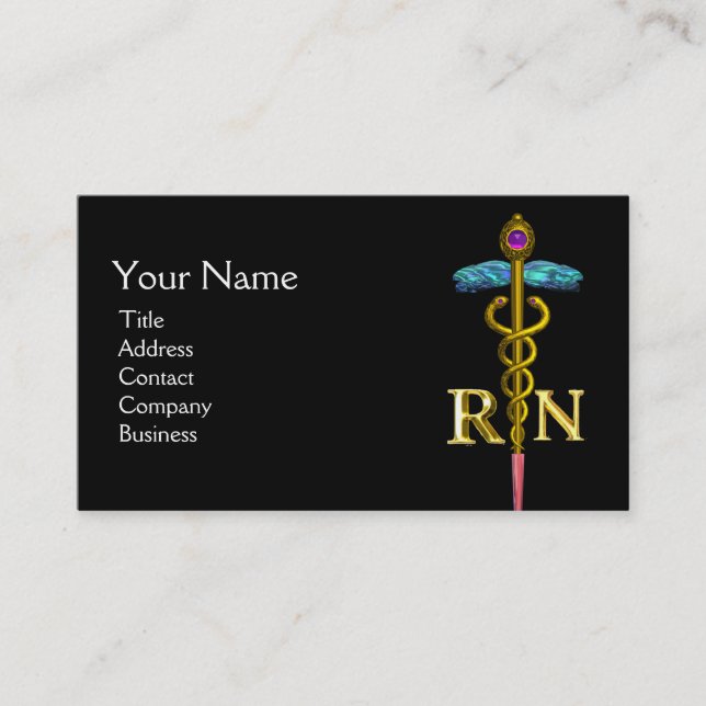 TARJETA DE VISITA SÍMBOLO DE ENFERMERA REGISTRADA DE CADUCEUS DE ORO (Anverso)