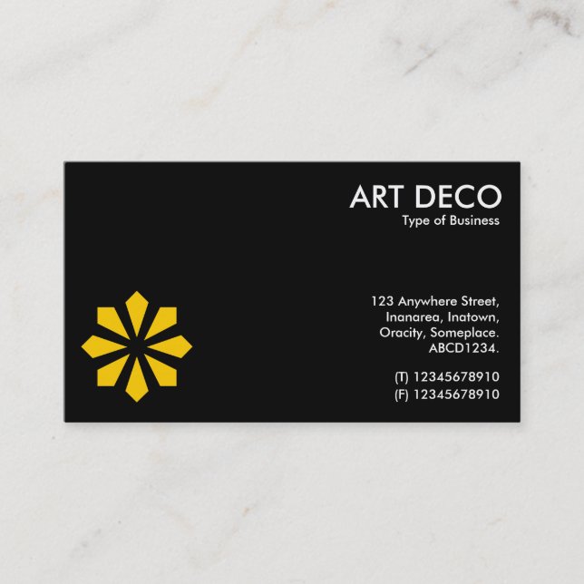 Tarjeta De Visita Símbolo de flor Amber Art Deco - Negro (Anverso)