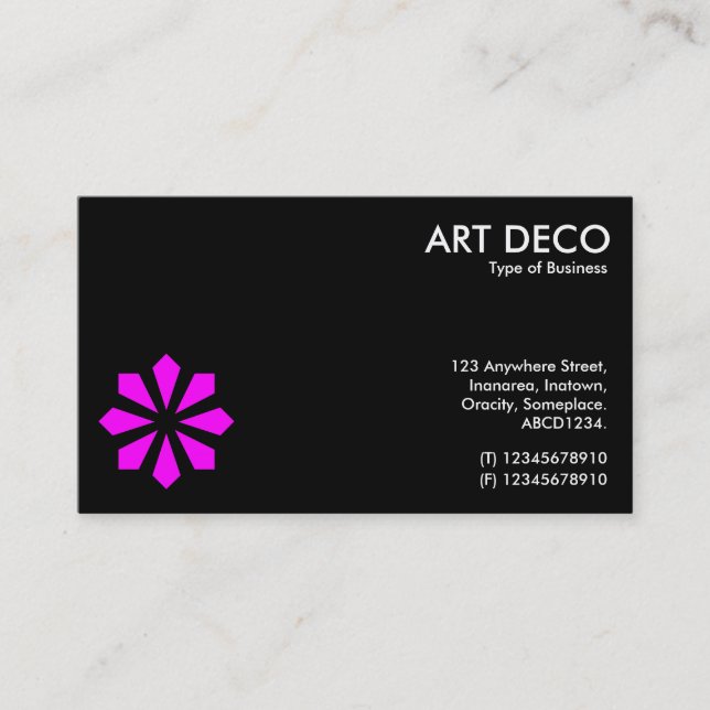 Tarjeta De Visita Símbolo de flor magenta Art Deco - Negro (Anverso)