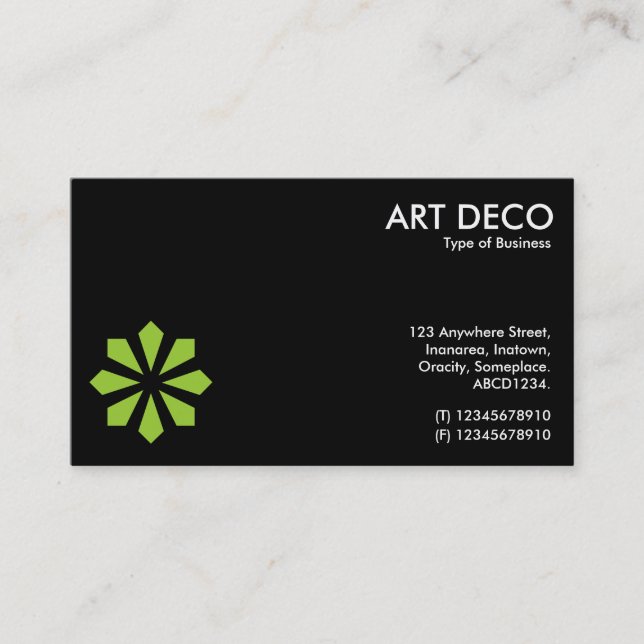 Tarjeta De Visita Símbolo de flor verde Art Deco - negro (Anverso)