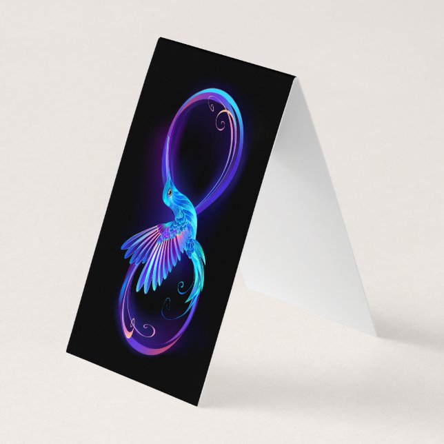 Tarjeta De Visita Símbolo de infinito neón con colibrí brillante (Reverso)