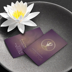 Tarjeta De Visita Símbolo de meditación de yoga morado y dorado Pose