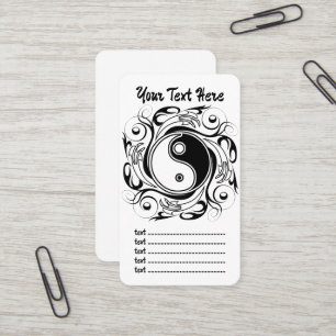 Tarjeta De Visita Símbolo de Yin y Yang en estilo de tatuaje en blan