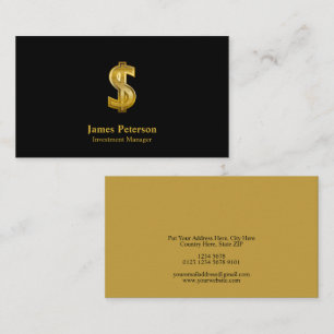 Tarjeta De Visita Símbolo del dólar dorado Negro