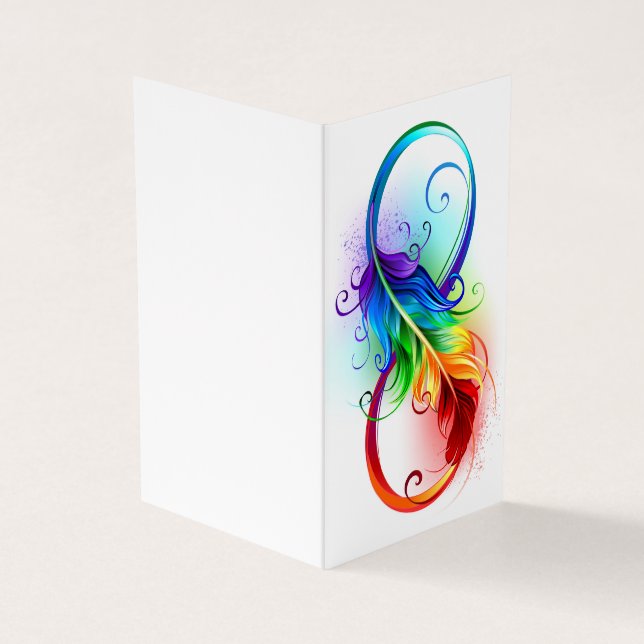 Tarjeta De Visita Símbolo infinito con pluma arco iris (Exterior)