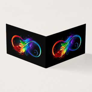 Tarjeta De Visita Símbolo infinito con plumas arcoiris