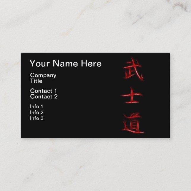 Tarjeta De Visita Símbolo japonés del kanji del código del samurai (Anverso)