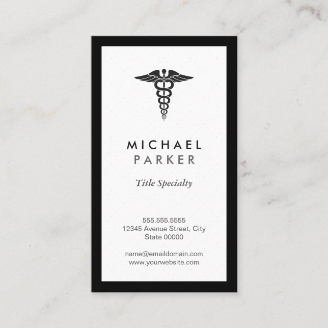 Tarjeta De Visita Símbolo médico de Caduceus - negro y blanco retro (Anverso)