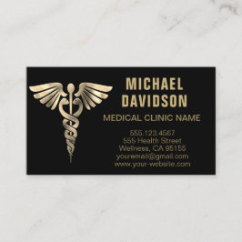 Tarjeta De Visita Símbolo médico de Caduceus - Oro, negro, blanco