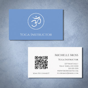 Tarjeta De Visita Símbolo Om del instructor de yoga azul simple