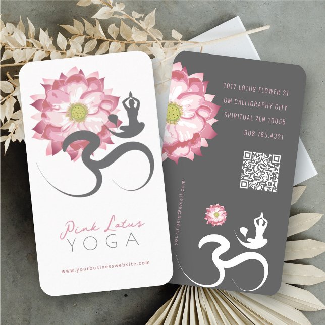Tarjeta De Visita Símbolo Om del profesor espiritual de yoga rosa Lo (Pink Lotus Flower Spiritual Yoga Teacher Om Symbol Business/Profile Card @ fat_fa_tin)