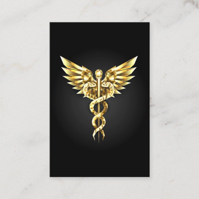 Tarjeta De Visita Símbolo poligonal de oro Caduceus (Anverso)