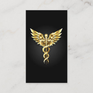 Tarjeta De Visita Símbolo poligonal de oro Caduceus