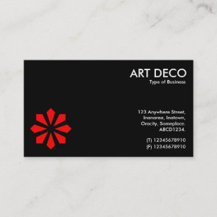 Tarjeta De Visita Símbolo rojo de la flor del art déco - negro